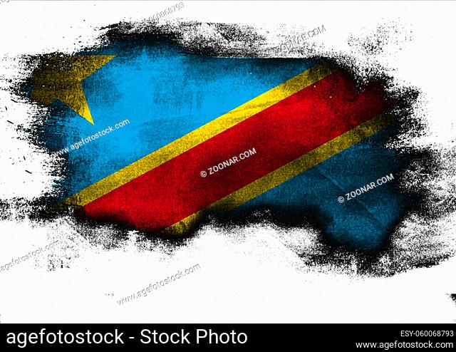 Democratic Republic of the Congo flag painted with brush on white background, 3D rendering