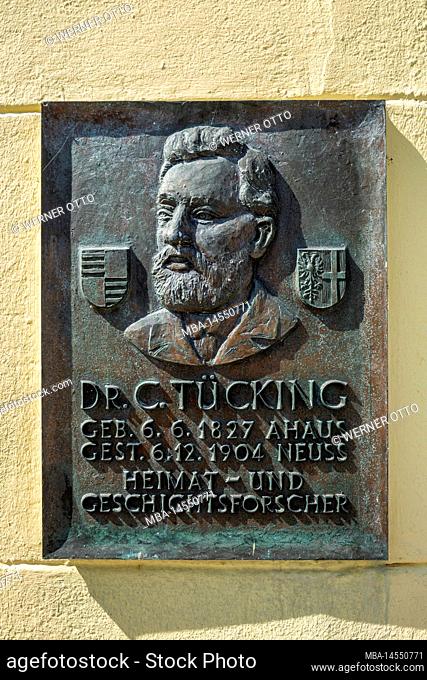 Germany, Ahaus, Westmuensterland, Muensterland, Westphalia, North Rhine-Westphalia, commemorative plaque with relief Portraet of Dr. C