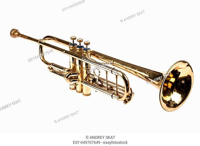 Old trumpet on an isolated studio background