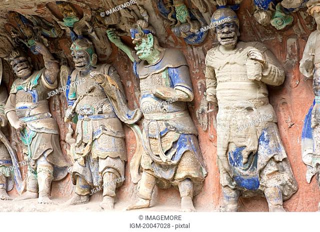Stone Carving of Eight Temple Guardians, The Dazu Rock Carvings, Chongqing, China