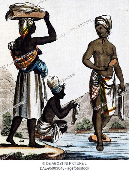 Washerwomen from Santo Domingo, colour engraving from a drawing by Labrousse (active 1796), from Encyclopedie des Voyages