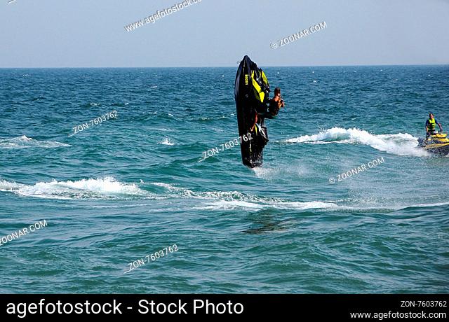 VARNA, BULGARIA - AUGUST 7, 2015: Waverunners race in the waters of the Black Sea