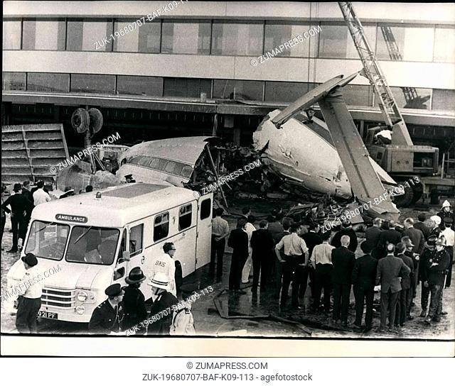 Jul. 07, 1968 - Six people die in air crash. Six people were killed and six injured as an Elizabeth freighter of B k s, the independent airline