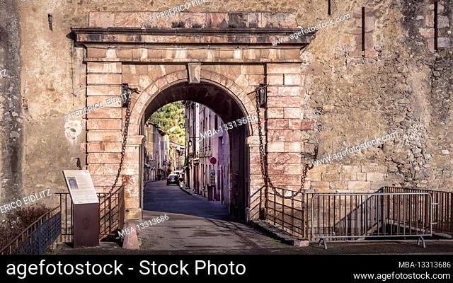 La porte d'Espagne in Villefranche de Conflent. Erected in the XVII century. Plus belles villes de France. The fortified village is a UNESCO World Heritage Site