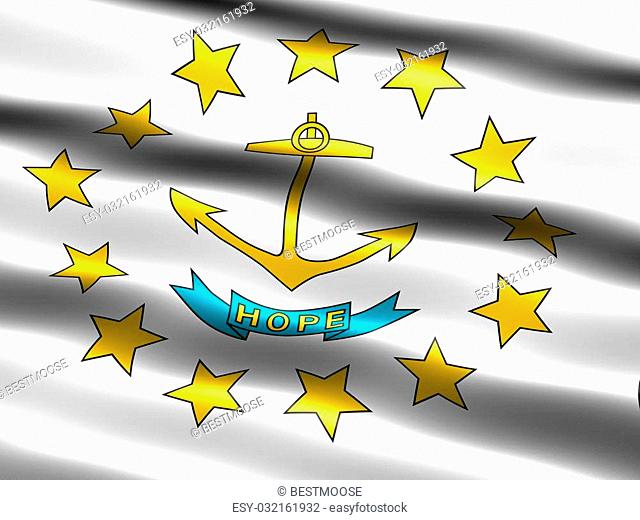 Computer generated illustration of the flag of the state of Rhode Island with silky appearance and waves