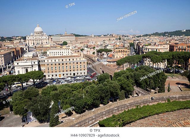 Europe, Italy, Rome, Castel Sant'Angelo, Castel S'Angelo, Saint Angelo Castle, Castle, Vatican, Vatican Skyline, Tourism, Holiday, Vacation