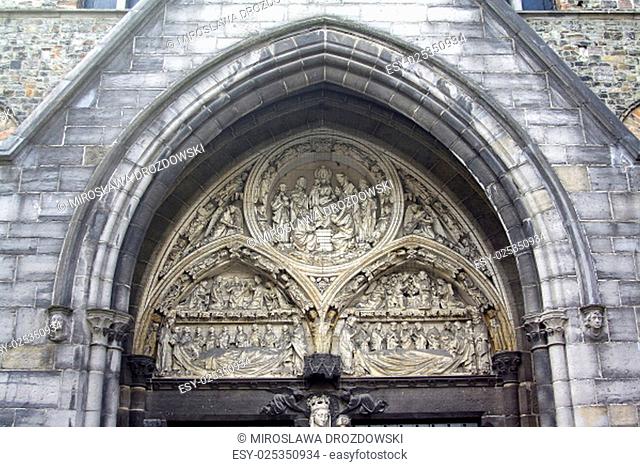 Big portal door to Our Lady Church - Brugge, Belgium