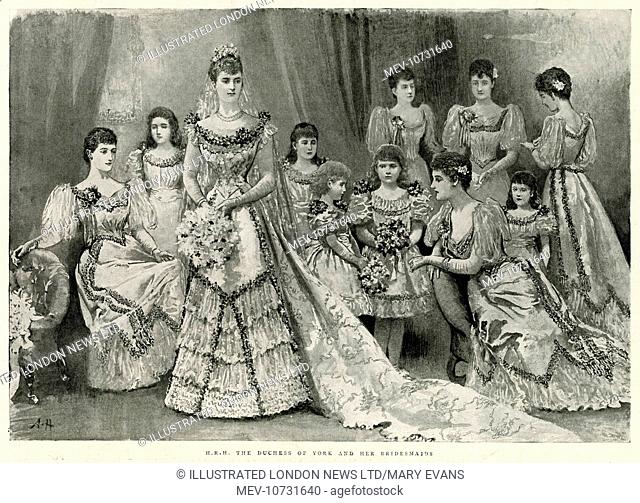 Wedding of Duke of York to Princess Victoria May of Teck, (later King George V and Queen Mary consort), on 6 July 1893, with her bridemaids