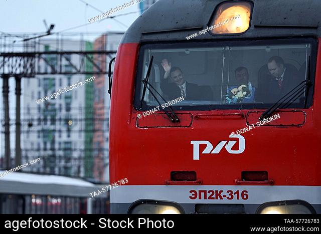 RUSSIA, YEKATERINBURG - MARCH 6, 2023: Long distance passenger train driver Oksana Sokolova sets off for her first solo run