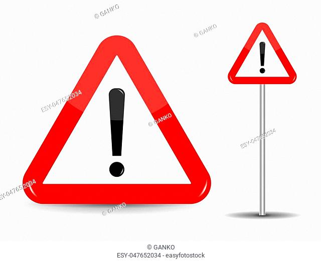 Warning Road Sign Red Triangle with Exclamation Point. Vector Illustration. EPS10