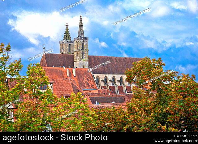 Rothenburg ob der Tauber. Cathedral in historic town of Rothenburg ob der Tauber view, Romantic road of Bavaria region of Germany