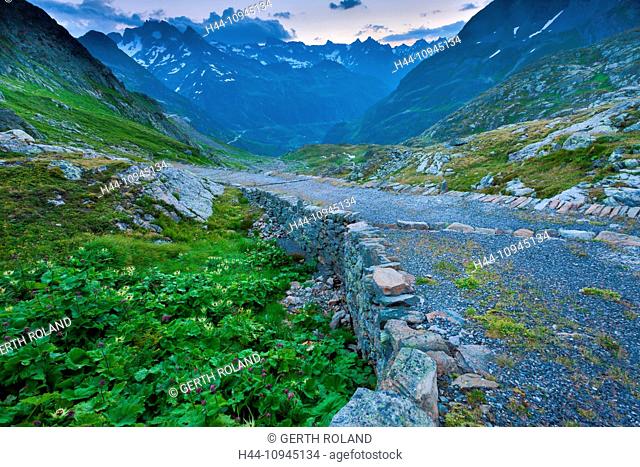 Susten Pass, Switzerland, Europe, canton, Bern, Bernese Oberland, pass, top of the pass, Meiental, Uri, morning mood, way, old mountain pass