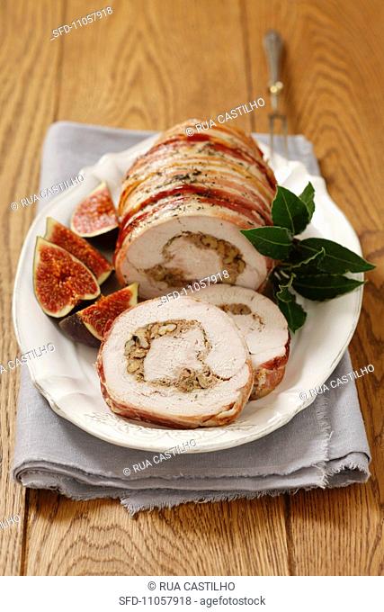 Roast turkey roll with nut filling