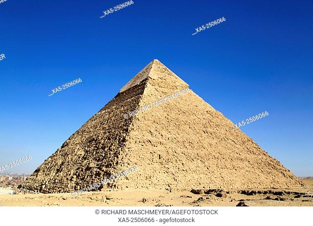 The Pyramid of Chephren with Cairo in Background, The Giza Pyramids, Giza, Egypt