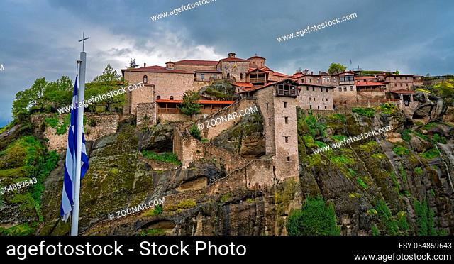 Stunningly located on top of a rock Holy Monastery of Great Meteoron in Meteora, Greece