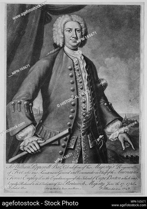 Sir William Pepperrell. Artist: Engraved and published by Peter Pelham (American (born England), London 1697-1751 Boston