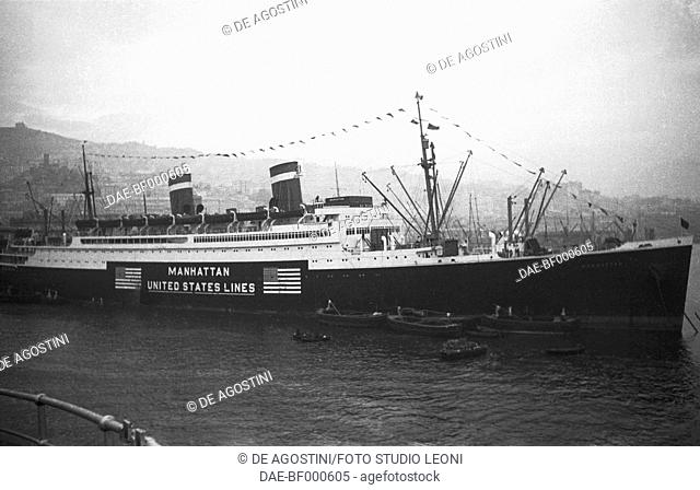The US ship Manhattan, January 9, 1940, Genoa port, Italy, 20th century. Genoa, Foto Studio Leoni