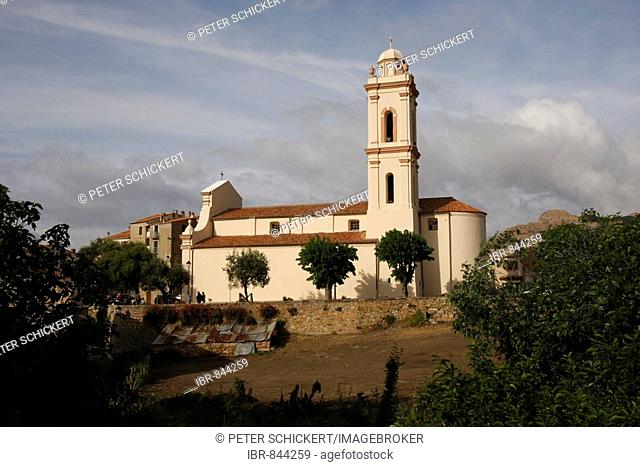 Church of Piana village at the Gulf of Porto, Corsica Island, France, Europe