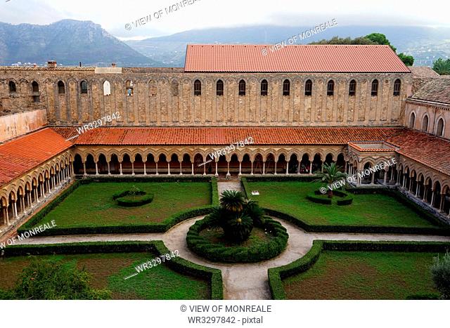 Italy;Sicilia;outdoors;color image;nobody;horizontal;day;landscape;high angle view;Monreale;building;architecture;bush;path;characteristic;travel;tourism