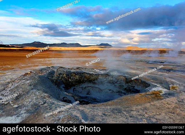 Amazing landscape in the north of Iceland near Lake Myvatn. Panoramic view in myvatn geothermal area. Beautiful landscape in Iceland in an area of active...