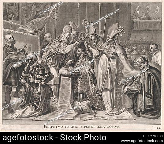 Plate 24: Charles V crowned Emperor by the Pope; from Guillielmus Becanus's 'Serenissimi P.., 1636. Creator: Pieter de Jode II