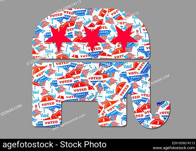 Many voting stickers given to US voters in Presidential election formed in the shape an elephant for Republican party