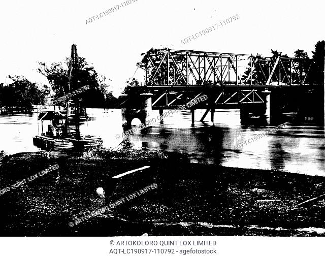 Negative - Yarrawonga, Victoria, circa 1930, Construction of a bridge on the Murray River