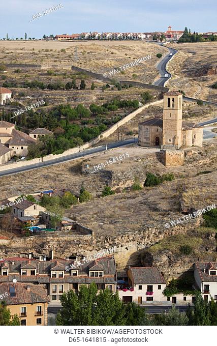 Spain, Castilla y Leon Region, Segovia Province, Segovia, elevated view of the Vera Cruz Church from the Alcazar