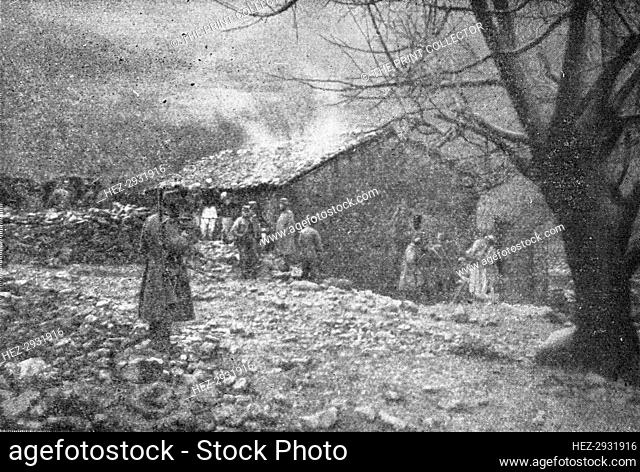 'Episodes de la retraite de la IIIe armee; La masure albanaise ou le vieux roi Pierre.., 1916. Creator: R. Marianovitch