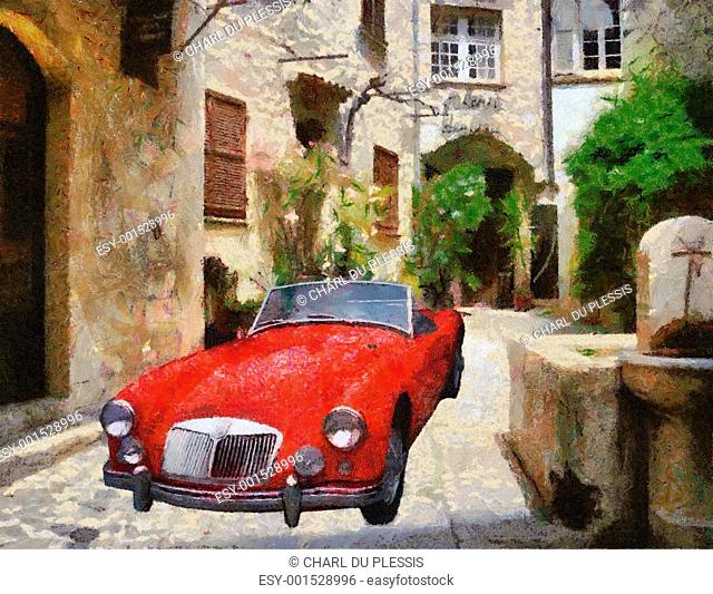 Vintage cars oil painting