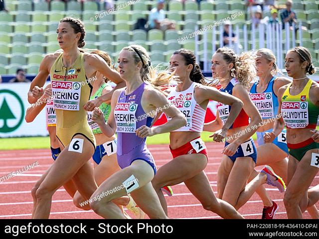 18 August 2022, Bavaria, Munich: European Championships, Athletics, 800m, Women, Preliminary heat at the Olympic Stadium