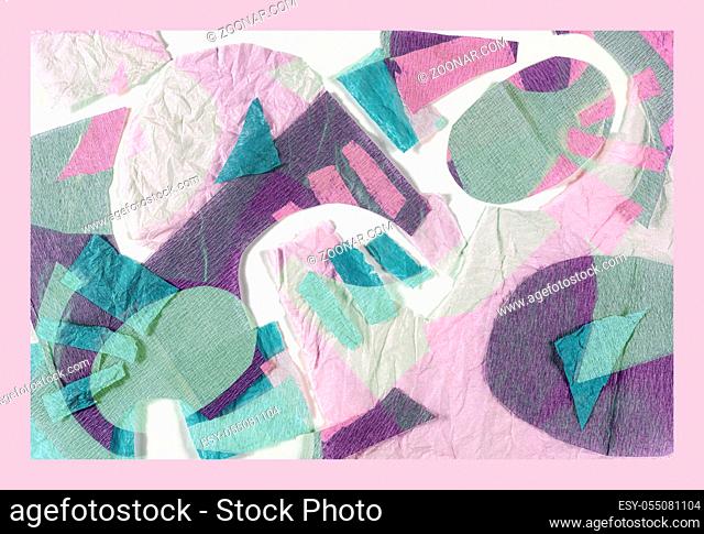 Contemporary art abstract pattern mood board. Handmade collage made of paper cut clippings. Mixed media texture background