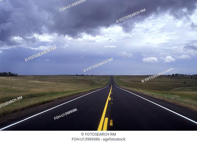 Nebraska, The freshly paved Highway 20 stretches miles into the distant horizon in Sioux County