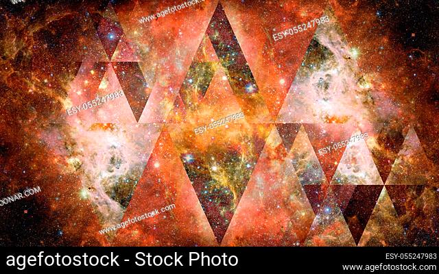 Universe, nebula, galaxy and the sacred geometry collage. Abstract outer space. Elements of this image furnished by NASA