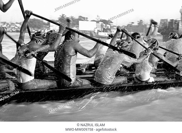 Traditional Boat Race known as ‘Nouka Baich’ in the River Vairab in Khulna, Bangladesh The race was sponsored by “Bangla Link’ a telecom company October 27