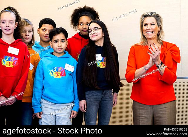 Queen Maxima of The Netherlands at the flagshipschool De Bavokring in Rotterdam, on December 06, 2023, for the program More Art and Culture in School and...