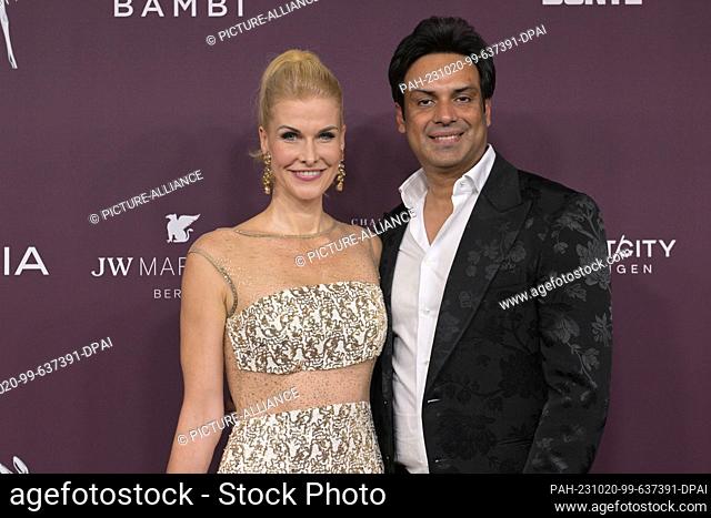 19 October 2023, Berlin: Natascha Gruen and Param Multani present themselves on the red carpet at the charity event ""Tribute to Bambi""