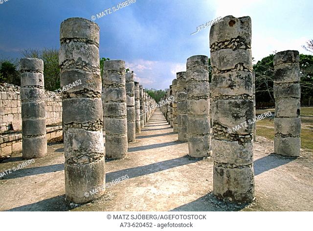View of the Thousand Columns Group (UNESCO World Heritage). Chichen Itza. Yucatan. Mexico