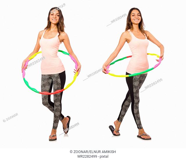 Set of photos with woman and hula hoop