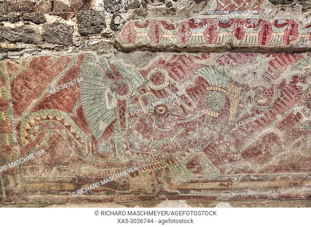 Wall Mural of Human Dressed Jaguar Coat, Palace of Tetitla, Teotihuacan Archaeological Zone, State of Mexico, Mexico