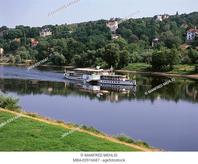Germany, Saxony, free-mountain, Blasewitz, river Elbe, steamship, tourism, river-shipping, steamers, ship, shipping, trip-ship, Elbe-round trip, historic