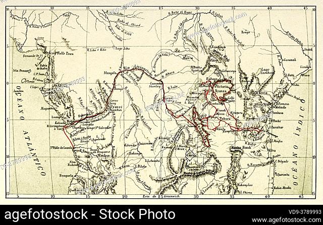 Exploration and cartography of the Congo River (1874-1877) Travel to central Africa exploring Lake Victoria and Lake Tanganyika navigating the Congo River