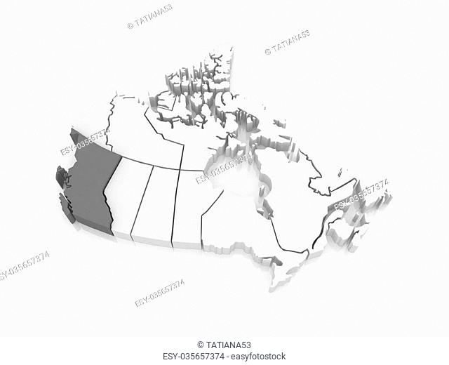 Map of British Columbia. Canada. 3d