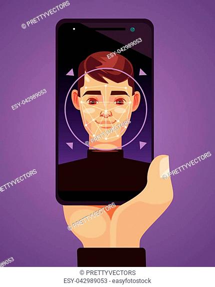 Facial recognition smart phone. Vector flat cartoon illustration, Stock  Vector, Vector And Low Budget Royalty Free Image. Pic. ESY-042989053 |  agefotostock