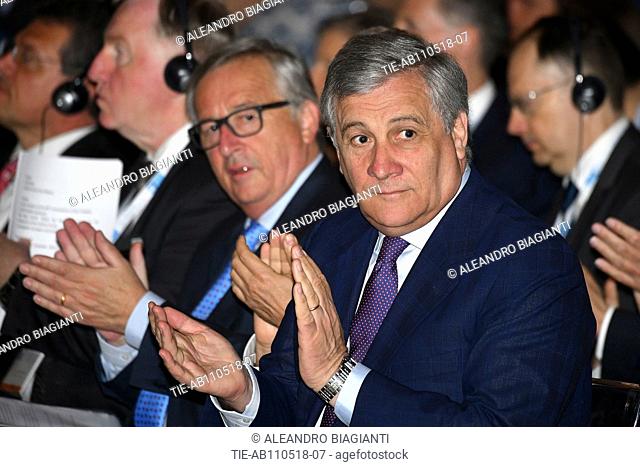 Jean Claude Juncker, President of the European Commission, Antonio Tajani during 'The state of the union' meeting, Florence, Italy 11/05/2018