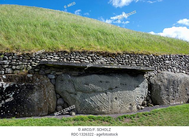 Stone with megalithic art, Prehistoric monument, Newgrange, County Meath, Ireland