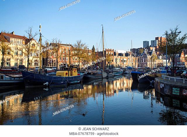 Netherlands, Groningen, view of ships and canals in the centre of Groningen