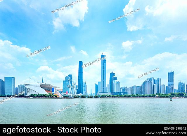Zhujiang River and modern building of financial district in guangzhou china