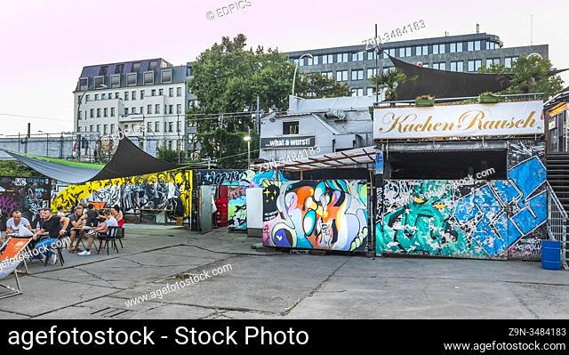 street scene at raw area (raw gelaende), alternative cultural venue, friedrichshain, berlin, germany