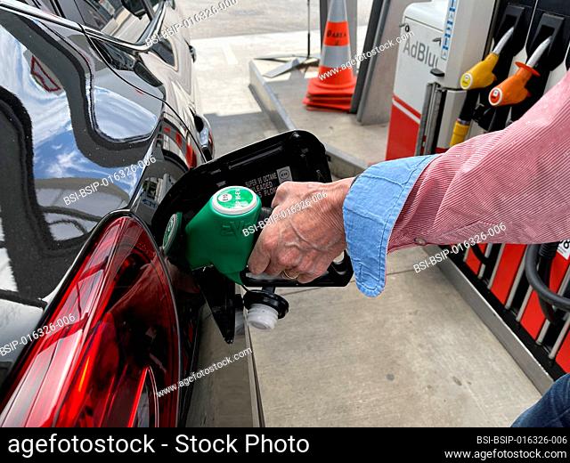 Fuel dispenser in a gas station. Romagnieu, Auvergne-Rhône-Alpes, France